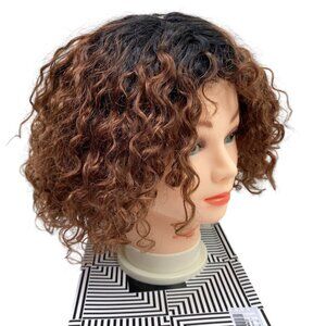 Spotlight 100% Human Hair 10" Wig Curly Bob Style TT1B/33 Black/Brown New
